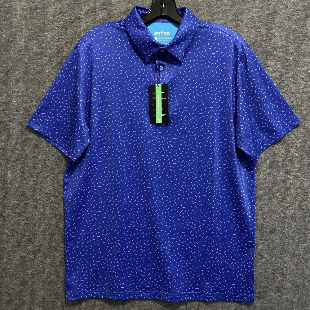 NEW Bogey Bros Golf Polo Shirt Mens‎ S Blue Navy Niblets Performance Stretch UPF